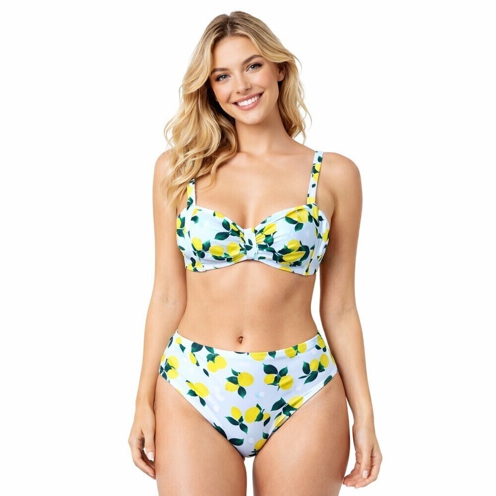 AQUA Bloomingdales Bikini Set Lemon Print Size Large NWT High Waist push Up